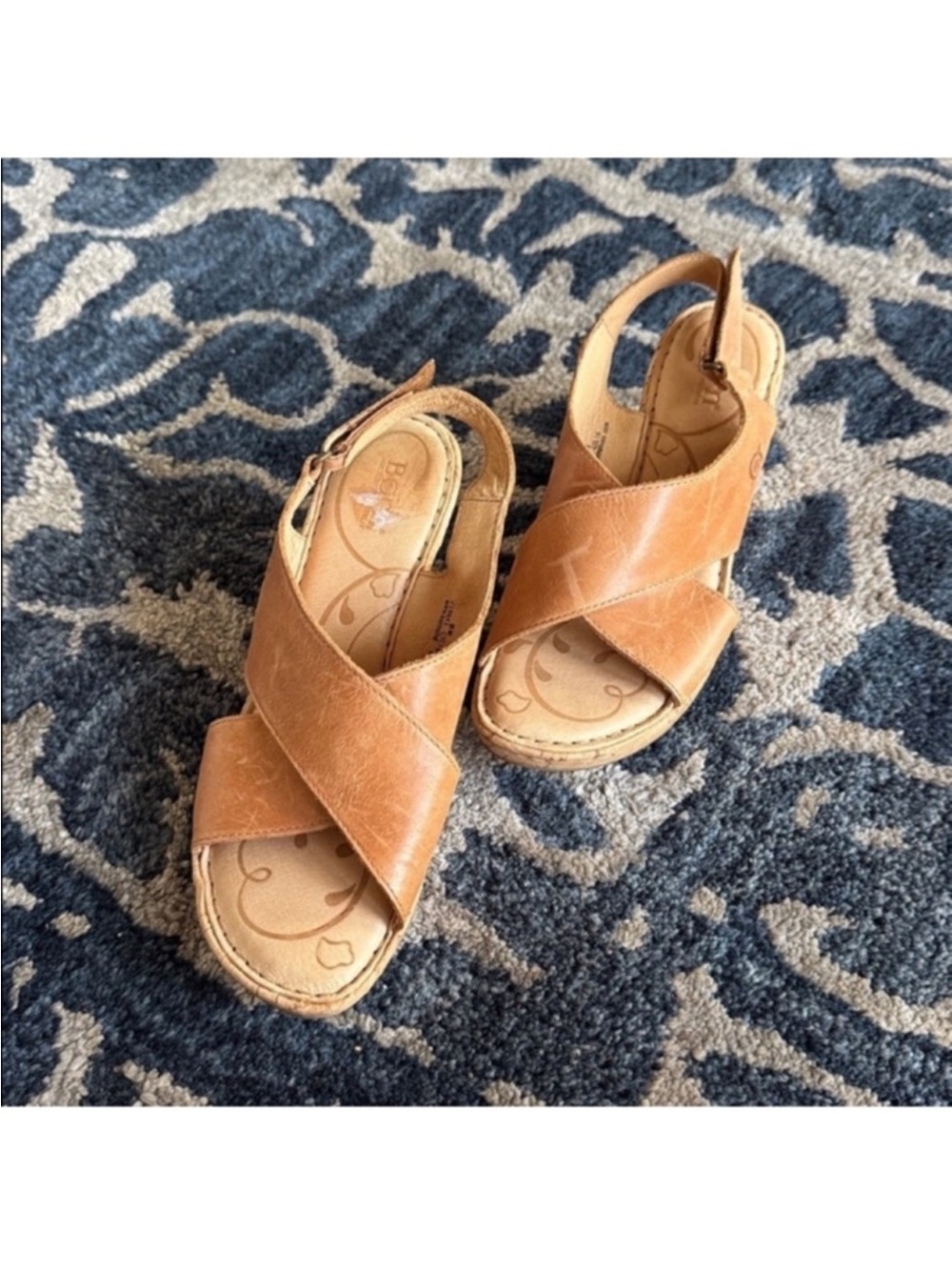 Born Nora Genuine Leather Cork Wedge Platform Heeled Sandals Sz 8 Brown Tan